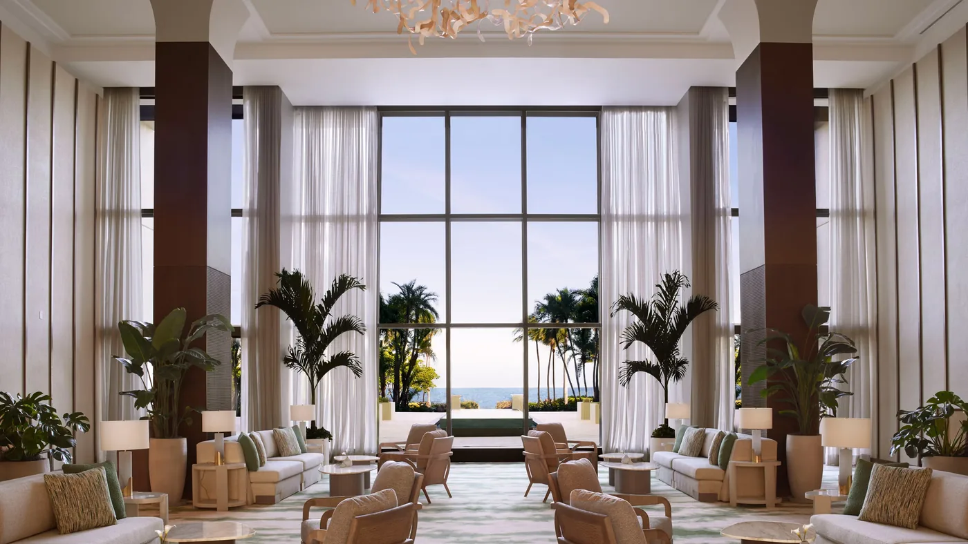 Coastal lobby with ocean view, Key Biscayne remodeling